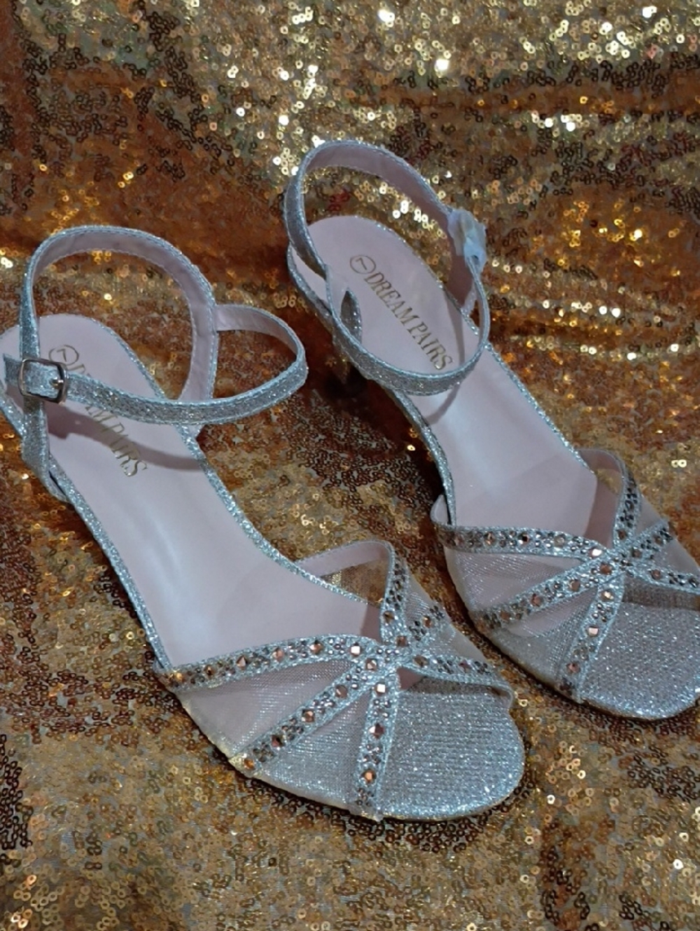 Dream Pairs Gold Glitter Rhinestone Strappy Sandals for Women
